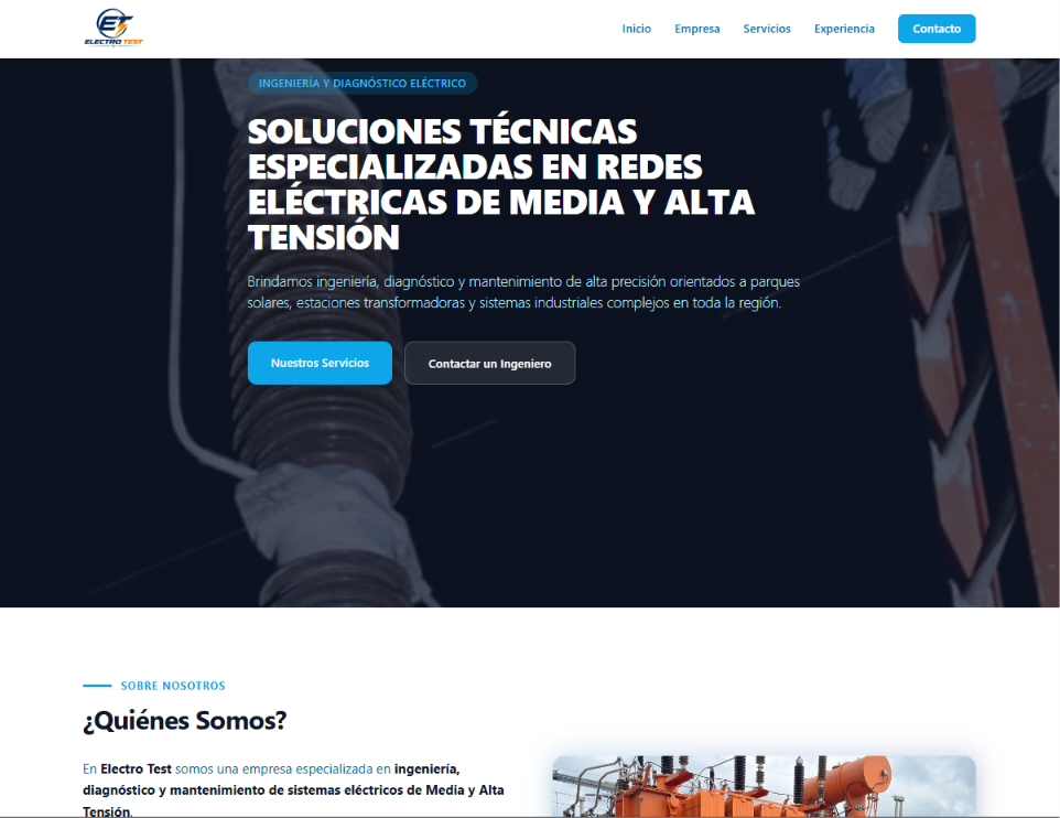 Electrotest website homepage