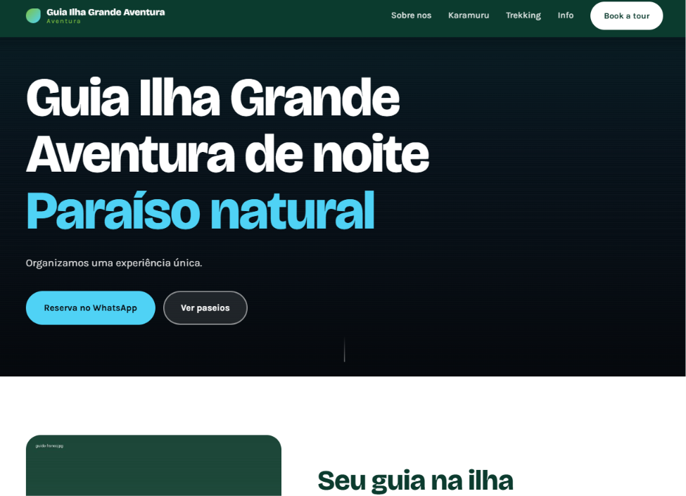Ilha Grande adventure tours website homepage